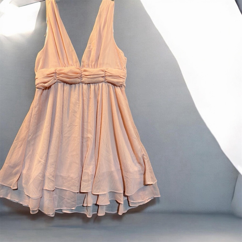 Pink  Chiffon Sleeveless Deep Plunge Mini Dress - Size Large NWOT